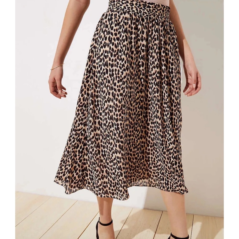 LOFT Skirt Leopard Print Smocked Pull On Midi Maxi